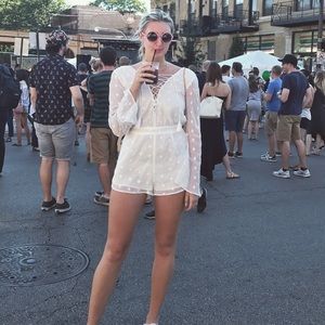 White Lace Up Romper